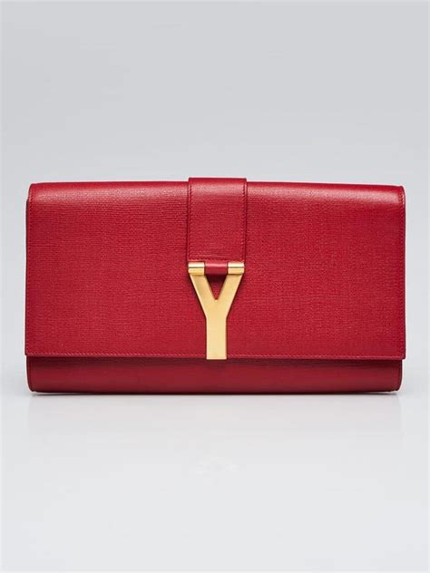 Red Textured Leather Ligne Y Clutch Bag 